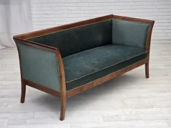 Pamono Danish 3-Seater Sofa in Green/Blue Velour and Ash, 1950s
