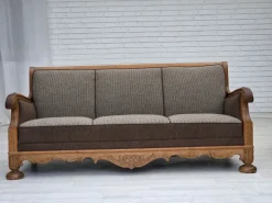 Pamono Danish 3-Seater Sofa in Wool and Carved Oak, 1950s New