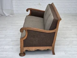 Pamono Danish 3-Seater Sofa in Wool and Carved Oak, 1950s New