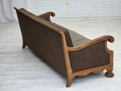 Pamono Danish 3-Seater Sofa in Wool and Carved Oak, 1950s New