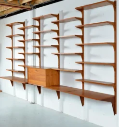Pamono Danish Teak 5-Bay Cado Modular Shelving System Bookshelf Library by Poul Cadovius for Cado, 1970s Hot