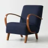 Pamono Dark Blue H-410 Armchair by Jindrich Halabala, 1930s New