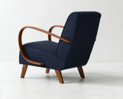Pamono Dark Blue H-410 Armchair by Jindrich Halabala, 1930s New