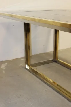 Pamono Dining Table in Chromed Steel and Brass by Romeo Rega, 1970s Online