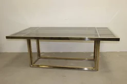 Pamono Dining Table in Chromed Steel and Brass by Romeo Rega, 1970s Online