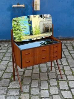 Pamono Dressing Table in Teak with Patterned Glass Top Discount
