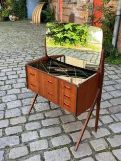 Pamono Dressing Table in Teak with Patterned Glass Top Discount