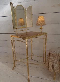 Pamono Dressing Table with Lamp and Seat in Faux Bamboo, 1950s, Set of 2 Outlet