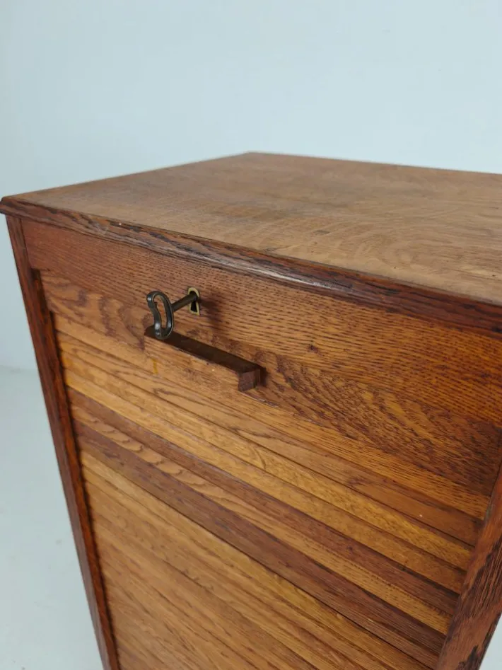 Pamono Dutch Oak Archive Cabinet with Tambour Door, 1940s