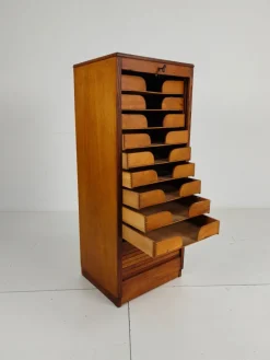 Pamono Dutch Oak Archive Cabinet with Tambour Door, 1940s