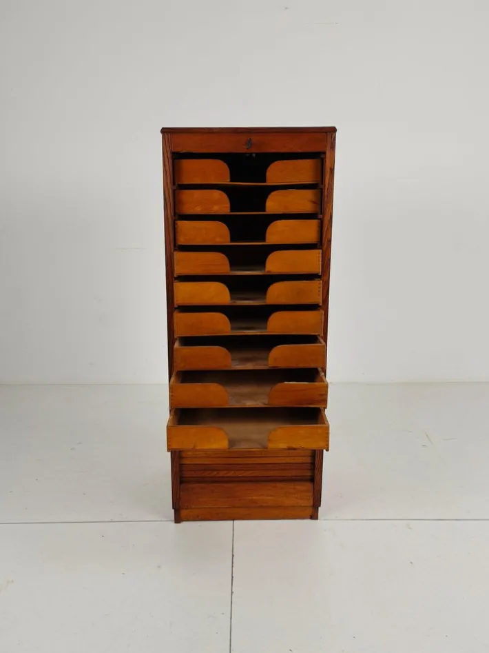 Pamono Dutch Oak Archive Cabinet with Tambour Door, 1940s