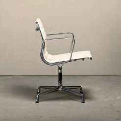 Pamono EA108 Dining Chair in Polished Aluminum and White Leather by Charles and Ray Eames for Vitra, 2010s Online