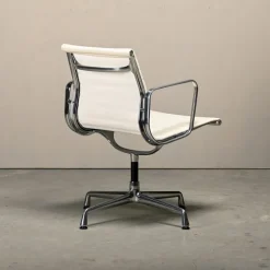 Pamono EA108 Dining Chair in Polished Aluminum and White Leather by Charles and Ray Eames for Vitra, 2010s Online