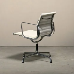 Pamono EA108 Dining Chair in Polished Aluminum and White Leather by Charles and Ray Eames for Vitra, 2010s Online