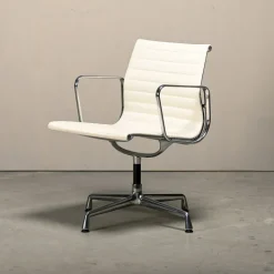 Pamono EA108 Dining Chair in Polished Aluminum and White Leather by Charles and Ray Eames for Vitra, 2010s Online