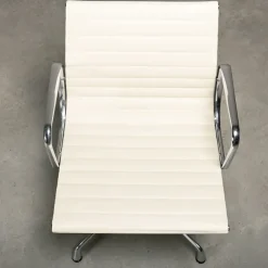 Pamono EA108 Dining Chair in Polished Aluminum and White Leather by Charles and Ray Eames for Vitra, 2010s Online