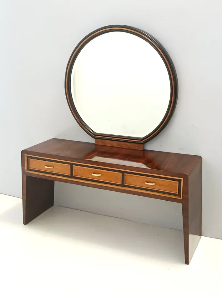 Pamono Ebonized Walnut and Birch Vanity Table with Mirror attributed to Paolo Buffa, 1950s Sale