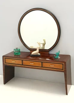 Pamono Ebonized Walnut and Birch Vanity Table with Mirror attributed to Paolo Buffa, 1950s Sale