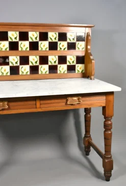 Pamono Edwardian Tile Back Marble Top Washstand in Birch, 1890s Discount