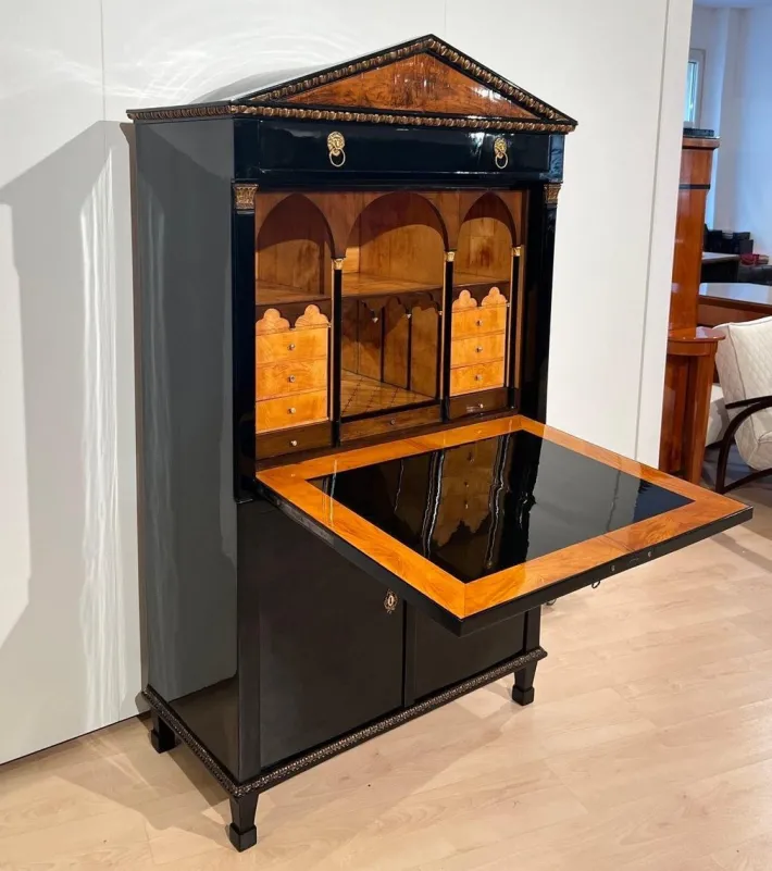 Pamono Empire Secretary in Ebonized Wood, Maple & Ink Painting, Vienna, 1815 Discount