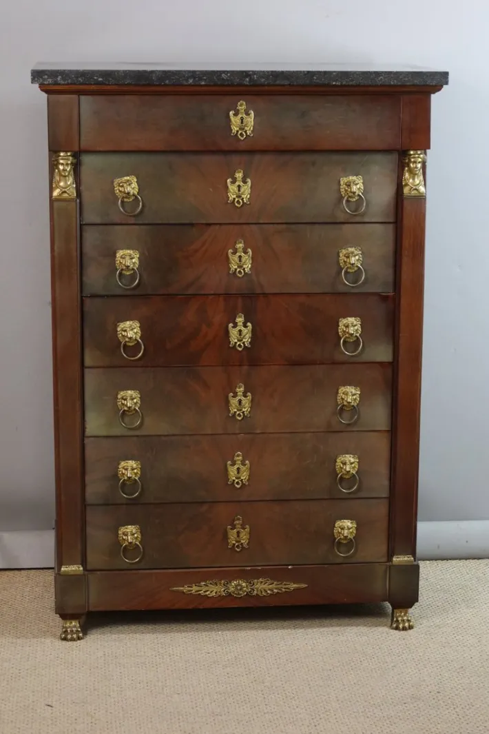 Pamono Empire Style Mahogany Chest of Drawers, 1980s Outlet