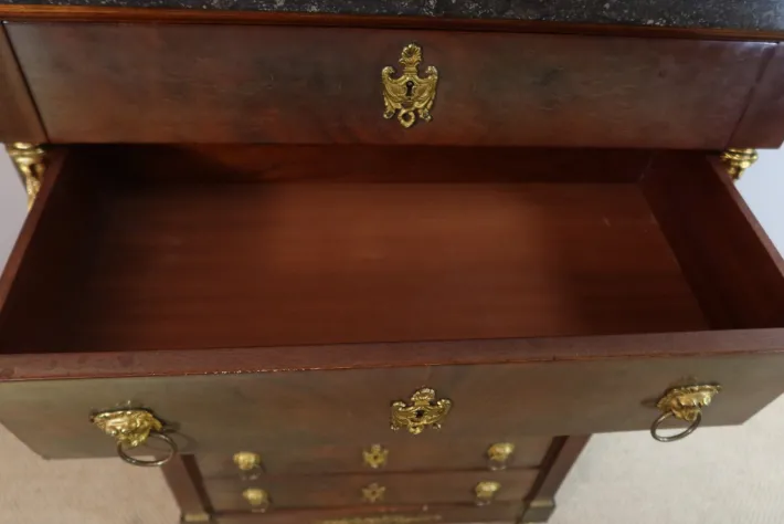 Pamono Empire Style Mahogany Chest of Drawers, 1980s Outlet