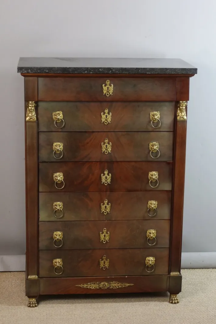 Pamono Empire Style Mahogany Chest of Drawers, 1980s Outlet