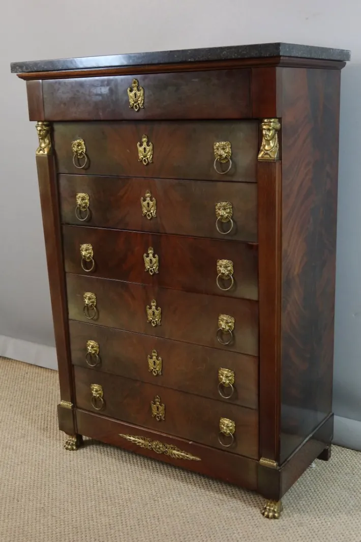 Pamono Empire Style Mahogany Chest of Drawers, 1980s Outlet