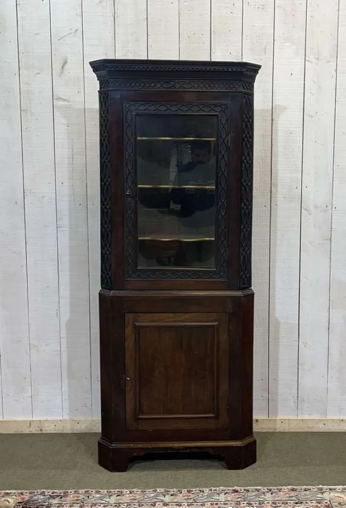 Pamono English Corner Cabinet in Walnut, Mahogany and Oak, 19th Century