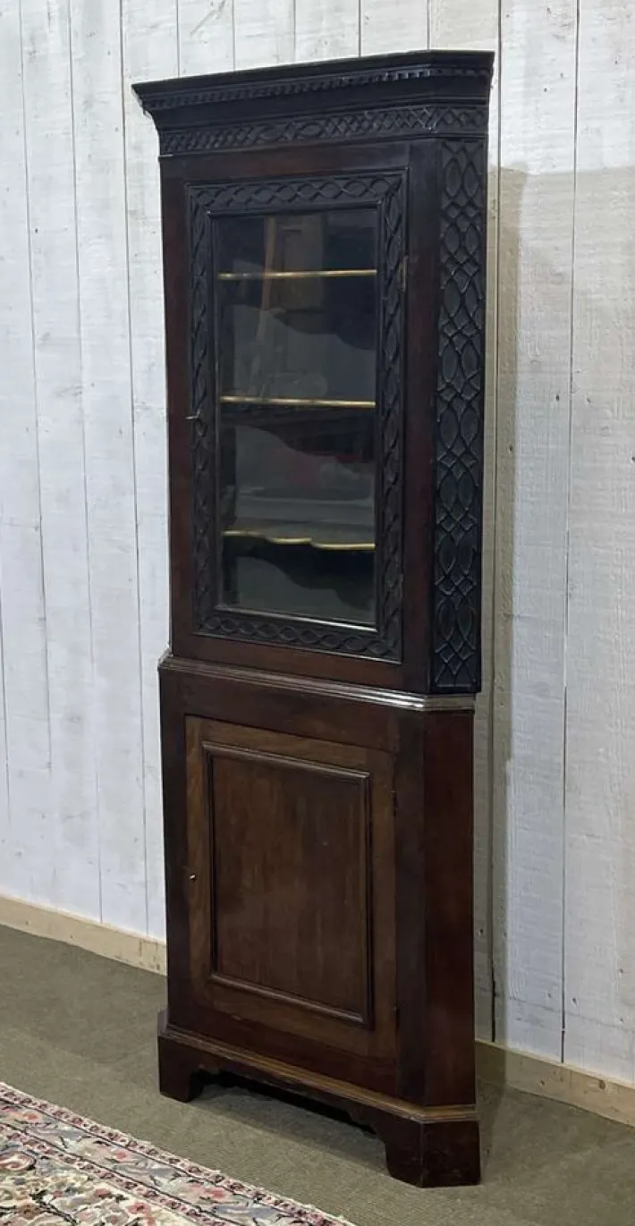 Pamono English Corner Cabinet in Walnut, Mahogany and Oak, 19th Century