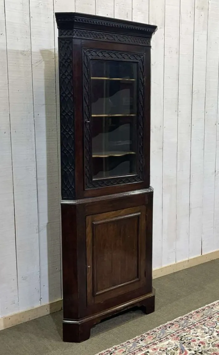 Pamono English Corner Cabinet in Walnut, Mahogany and Oak, 19th Century