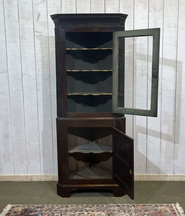 Pamono English Corner Cabinet in Walnut, Mahogany and Oak, 19th Century