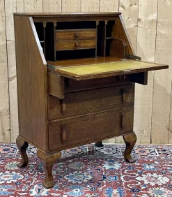 Pamono English Donkey Desk in Oak and Leather Top, 1950s