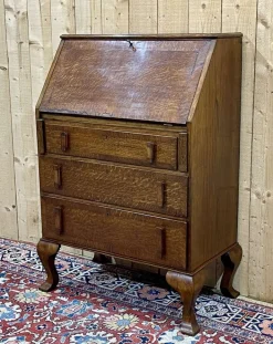 Pamono English Donkey Desk in Oak and Leather Top, 1950s