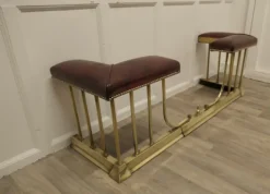 Pamono Extending Brass and Leather Club Fender, 1890s