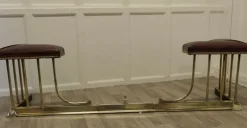 Pamono Extending Brass and Leather Club Fender, 1890s