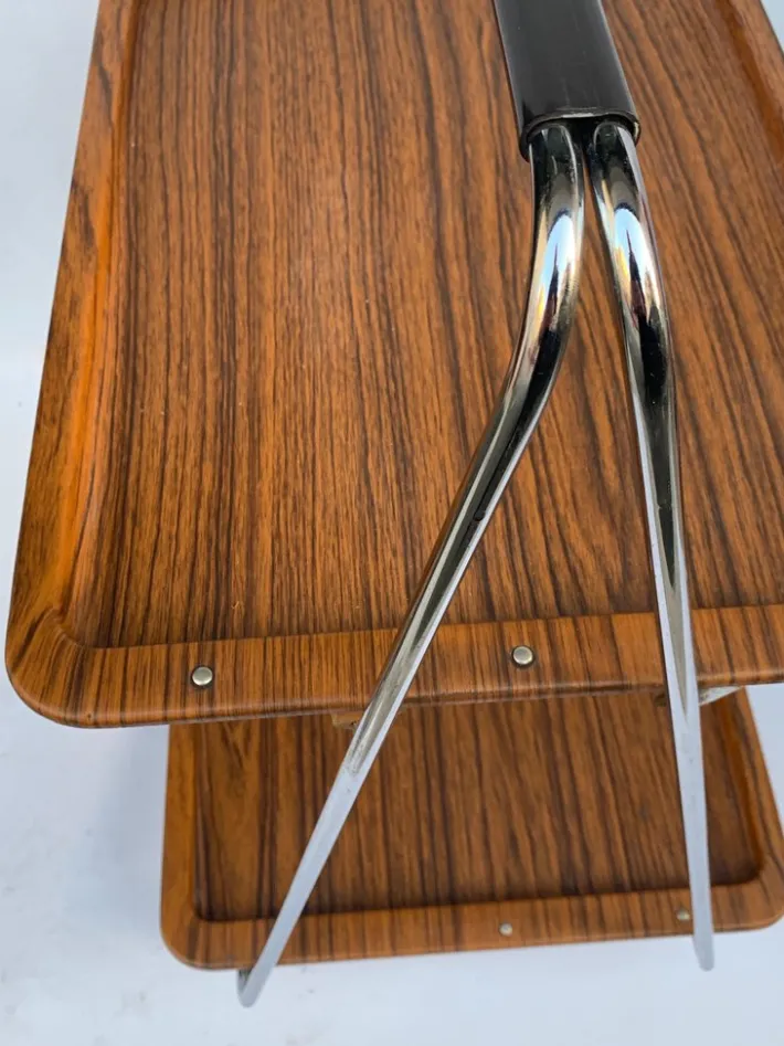 Pamono Faux Wood & Chrome Folding Bar Cart from Robex, 1970s Clearance