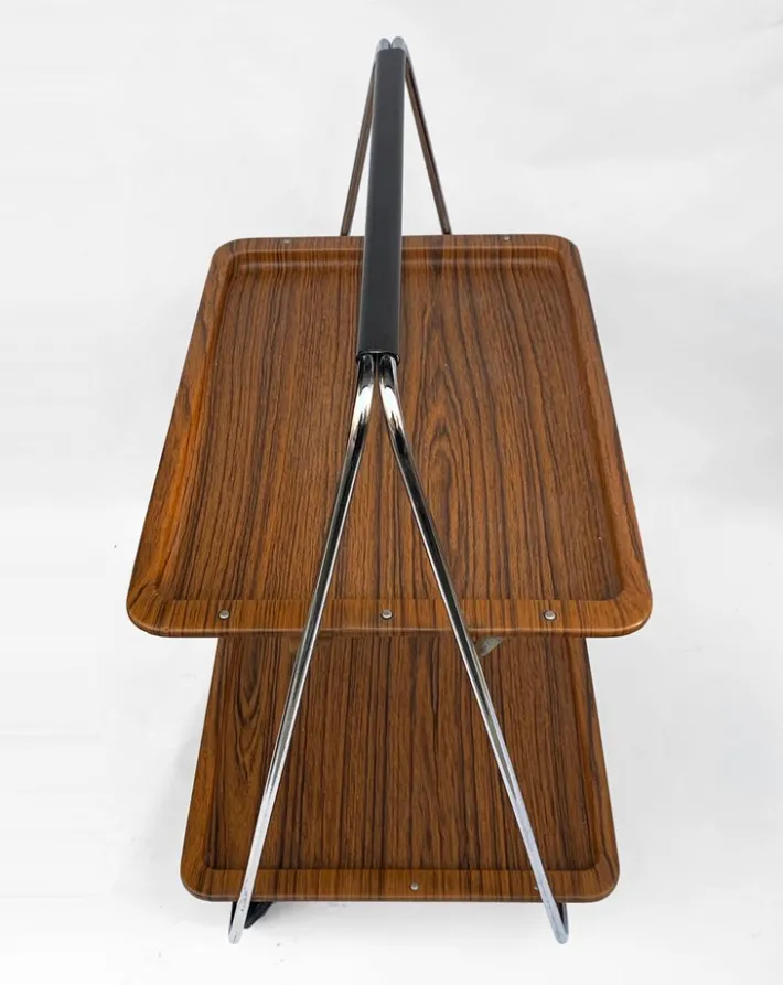 Pamono Faux Wood & Chrome Folding Bar Cart from Robex, 1970s Clearance