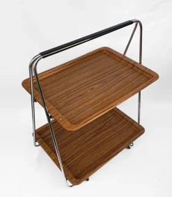 Pamono Faux Wood & Chrome Folding Bar Cart from Robex, 1970s Clearance
