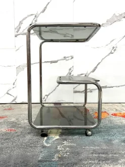 Pamono Food Trolley with Triple Shelf in Steel, 1970 Best