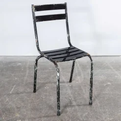 Pamono French Artprog Sky Black Metal Stacking Outdoor Chair attributed to Tolix, 1950s