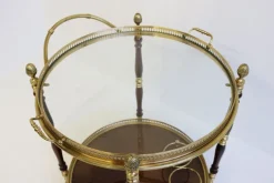 Pamono French Bar Cart / Trolley in Brass, Glass & Wood by Maison Jansen for Maison Jansen, 1950 New