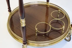 Pamono French Bar Cart / Trolley in Brass, Glass & Wood by Maison Jansen for Maison Jansen, 1950 New