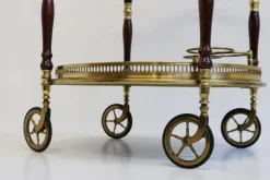 Pamono French Bar Cart / Trolley in Brass, Glass & Wood by Maison Jansen for Maison Jansen, 1950 New