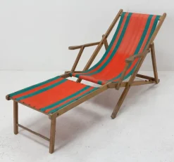 Pamono French Beech & Fabric Folding Deck Chair