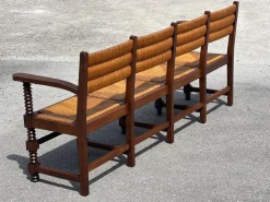 Pamono French Benches and Chairs in Oak and Straw, 1940, Set of 3 Best