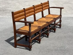 Pamono French Benches and Chairs in Oak and Straw, 1940, Set of 3 Best