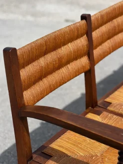 Pamono French Benches and Chairs in Oak and Straw, 1940, Set of 3 Best