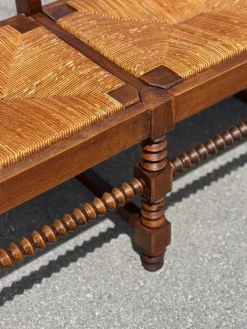 Pamono French Benches and Chairs in Oak and Straw, 1940, Set of 3 Best