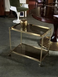 Pamono French Brass and Smoked Glass Bar Cart, 1960s Best